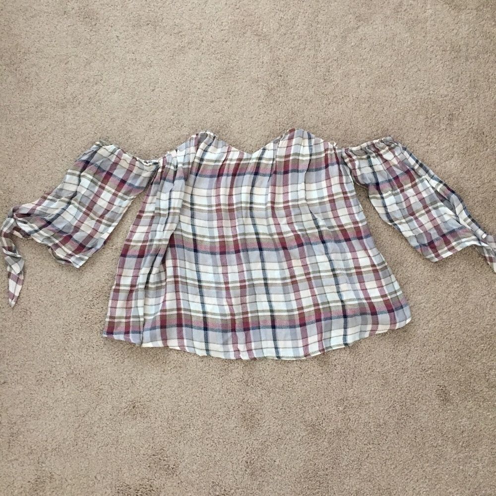 Francesca's Miami Plaid Off-the-Shoulder Top